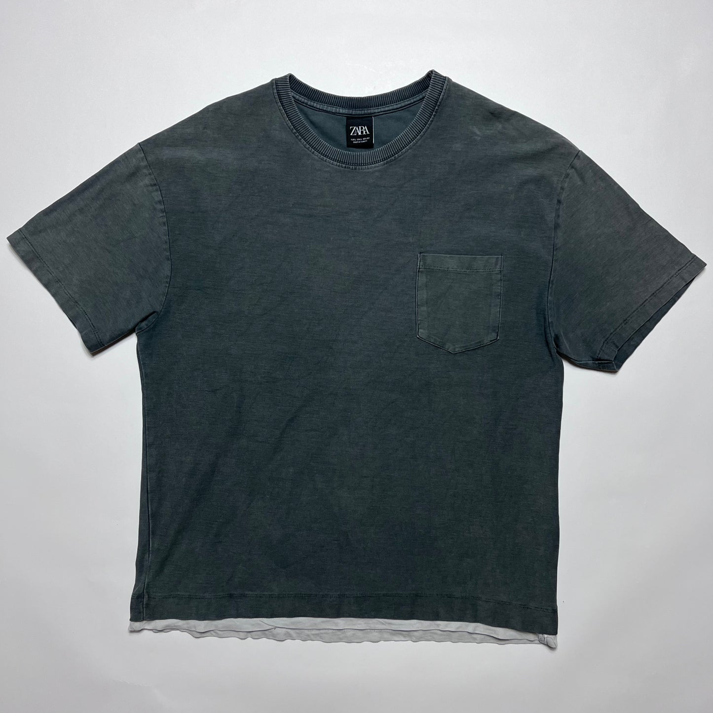 ZARA Double-Layer Washed Gray T-Shirt L - Cats on Stacks VNTG