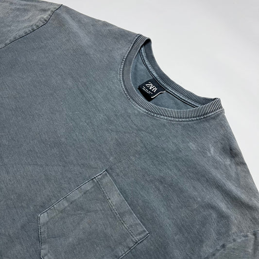 ZARA Double-Layer Washed Gray T-Shirt L - Cats on Stacks VNTG