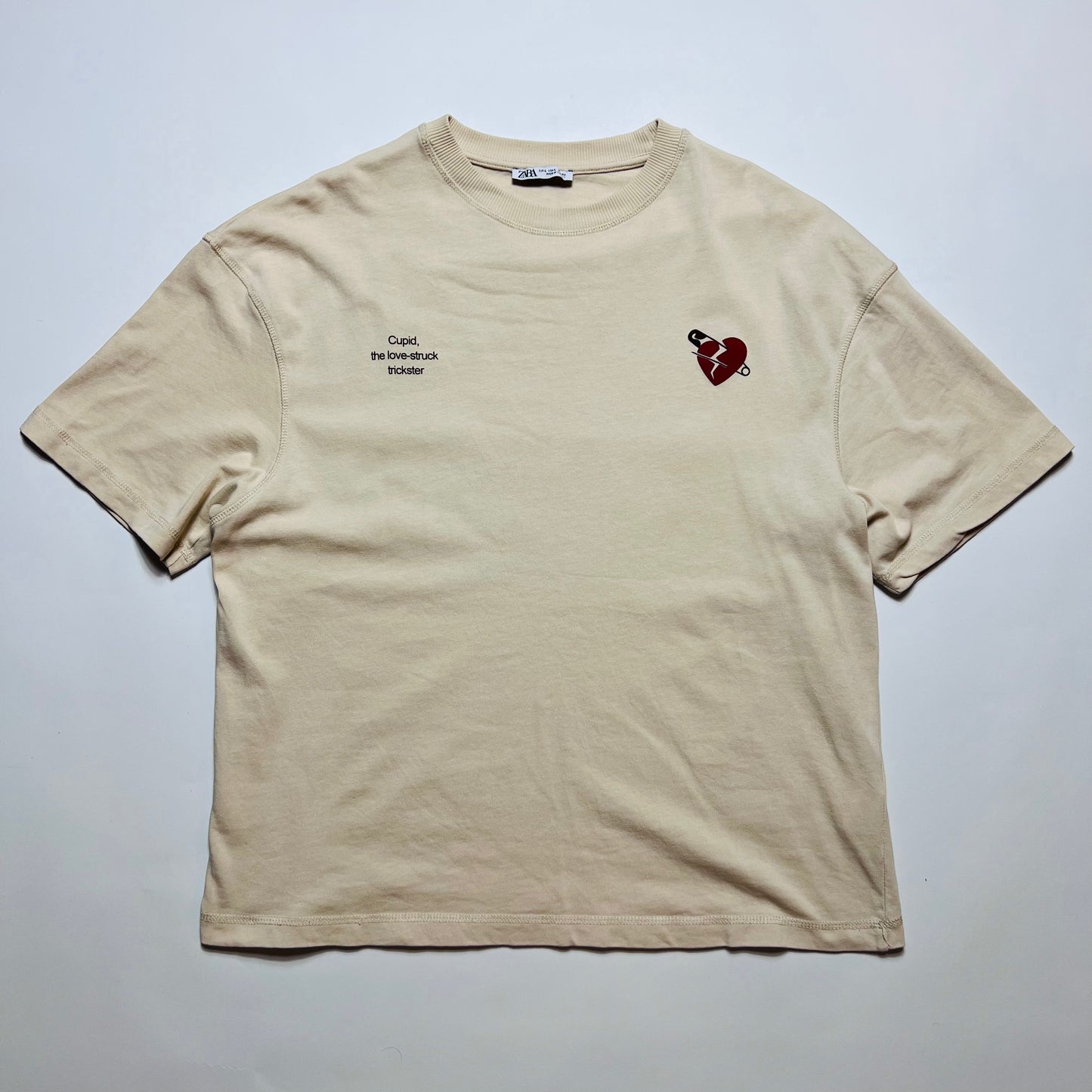 ZARA Crazy Cupid Beige T-Shirt M / L - Cats on Stacks VNTG