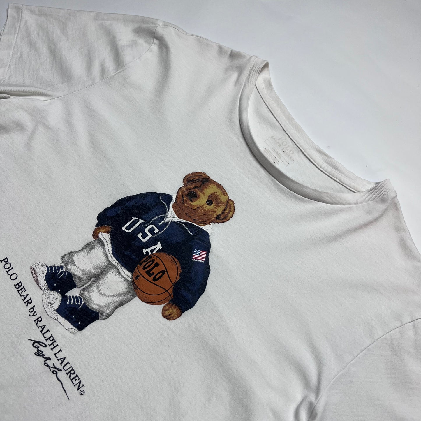 Ralph Lauren Polo Bear White T-Shirt M - Cats on Stacks VNTG