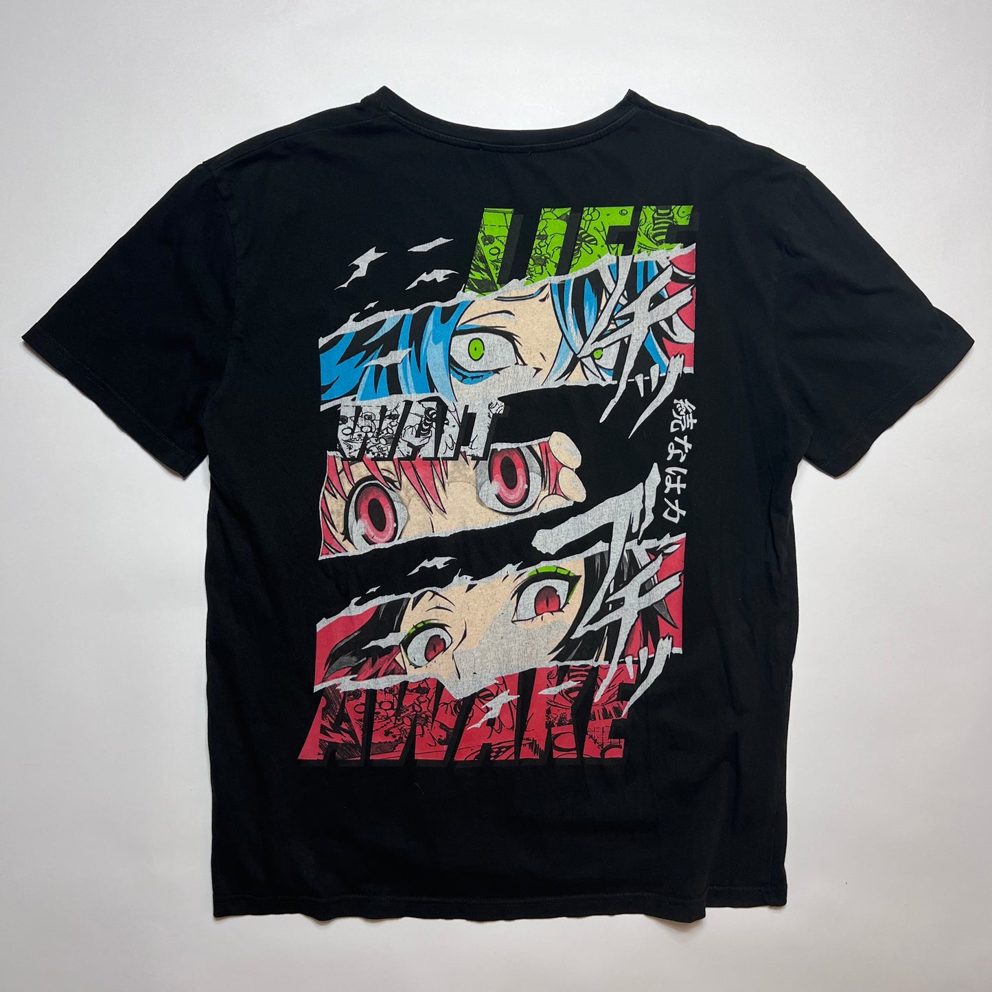 Life & Awake Anime Black T-Shirt M / L - Cats on Stacks VNTG