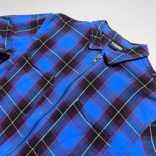 Pleasures Retro Zipper Hemd Zip Shirt blau M / L - Cats on Stacks VNTG