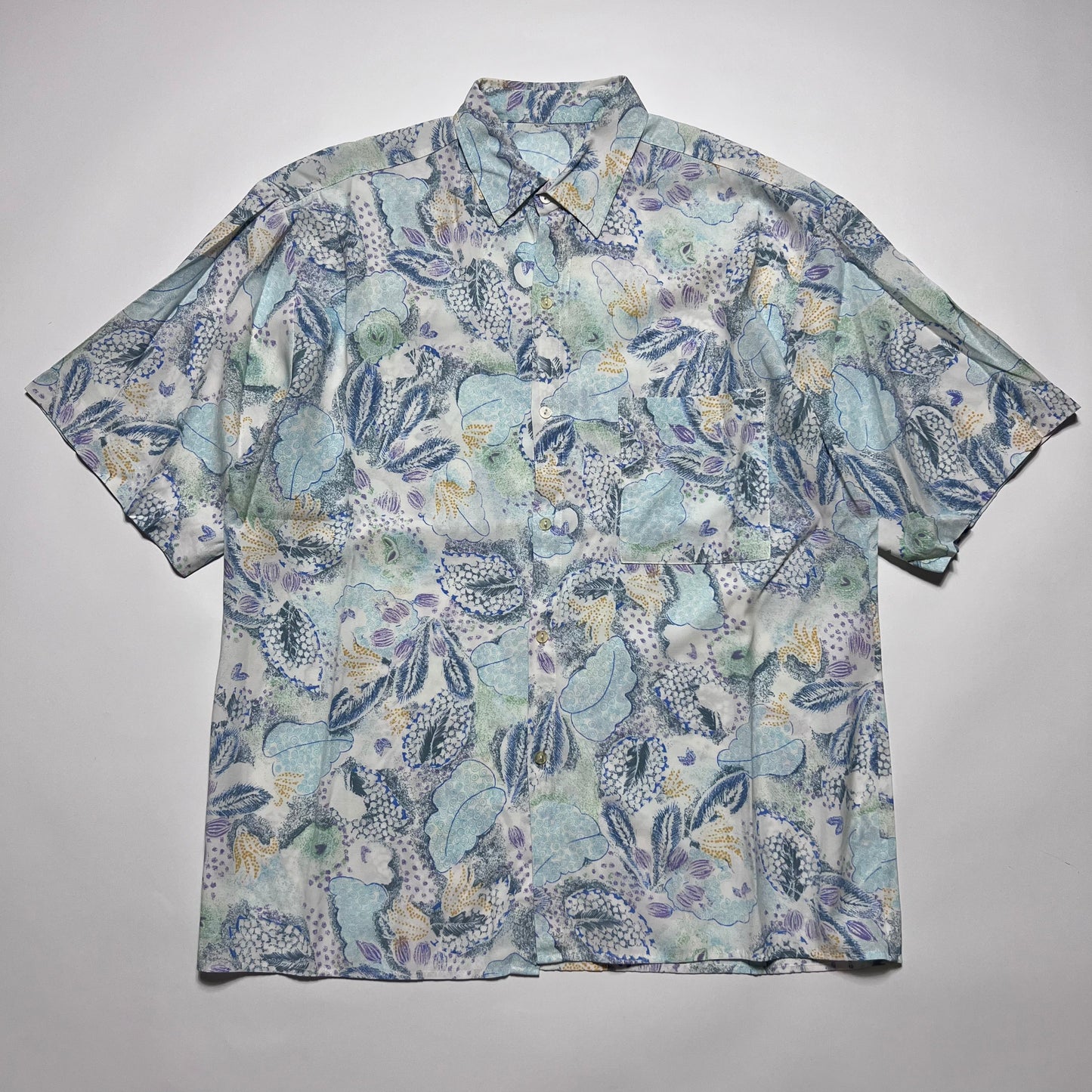 Vintage Crazy Pattern Hawai Hemd Shirt blau L / XL - Cats on Stacks VNTG