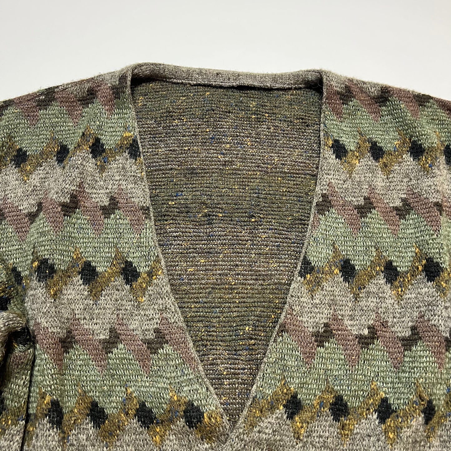 Vintage Crazy Pattern Boxy Cardigan grün braun L - Cats on Stacks VNTG
