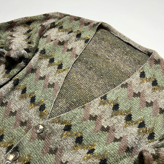 Vintage Crazy Pattern Boxy Cardigan grün braun L - Cats on Stacks VNTG