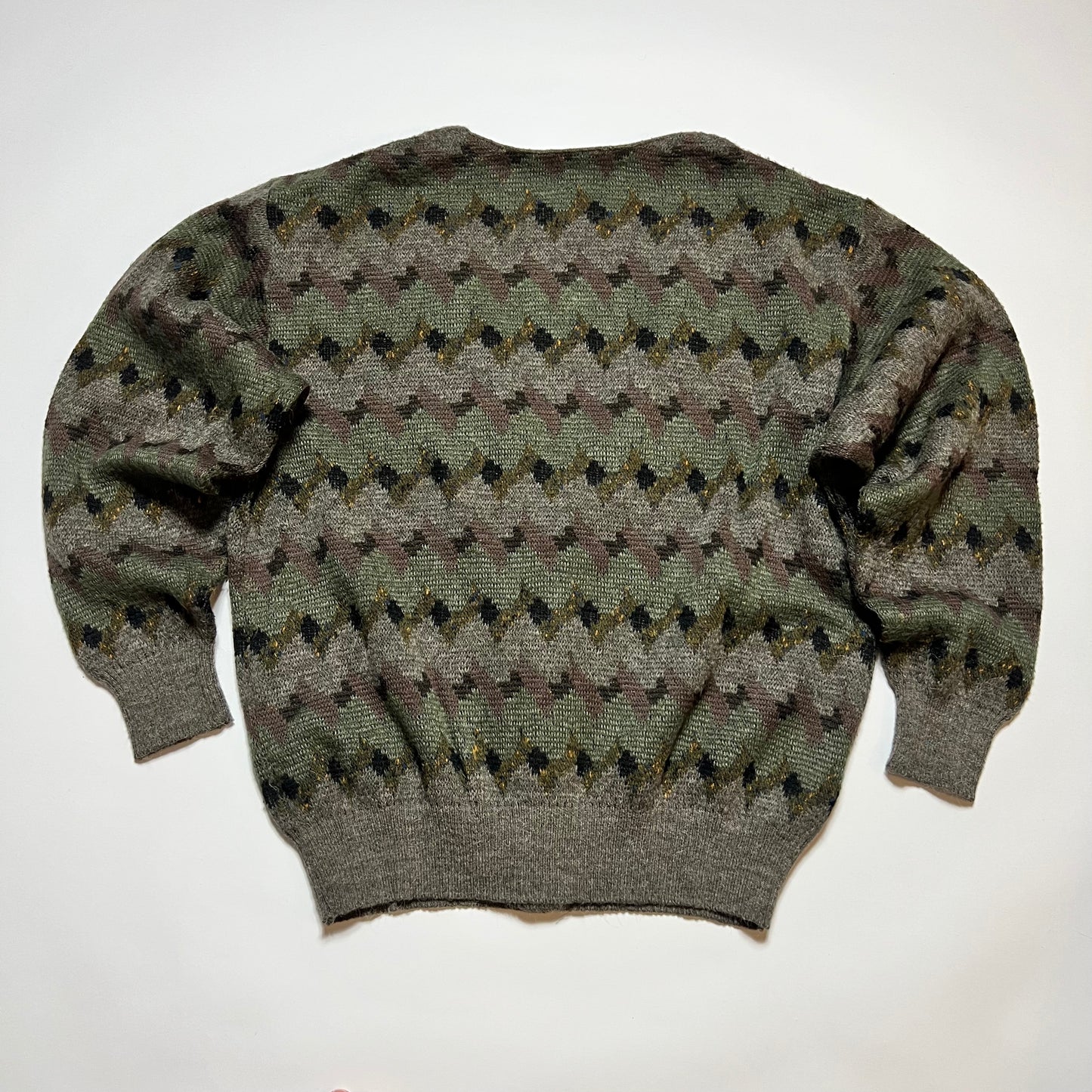 Vintage Crazy Pattern Boxy Cardigan grün braun L - Cats on Stacks VNTG