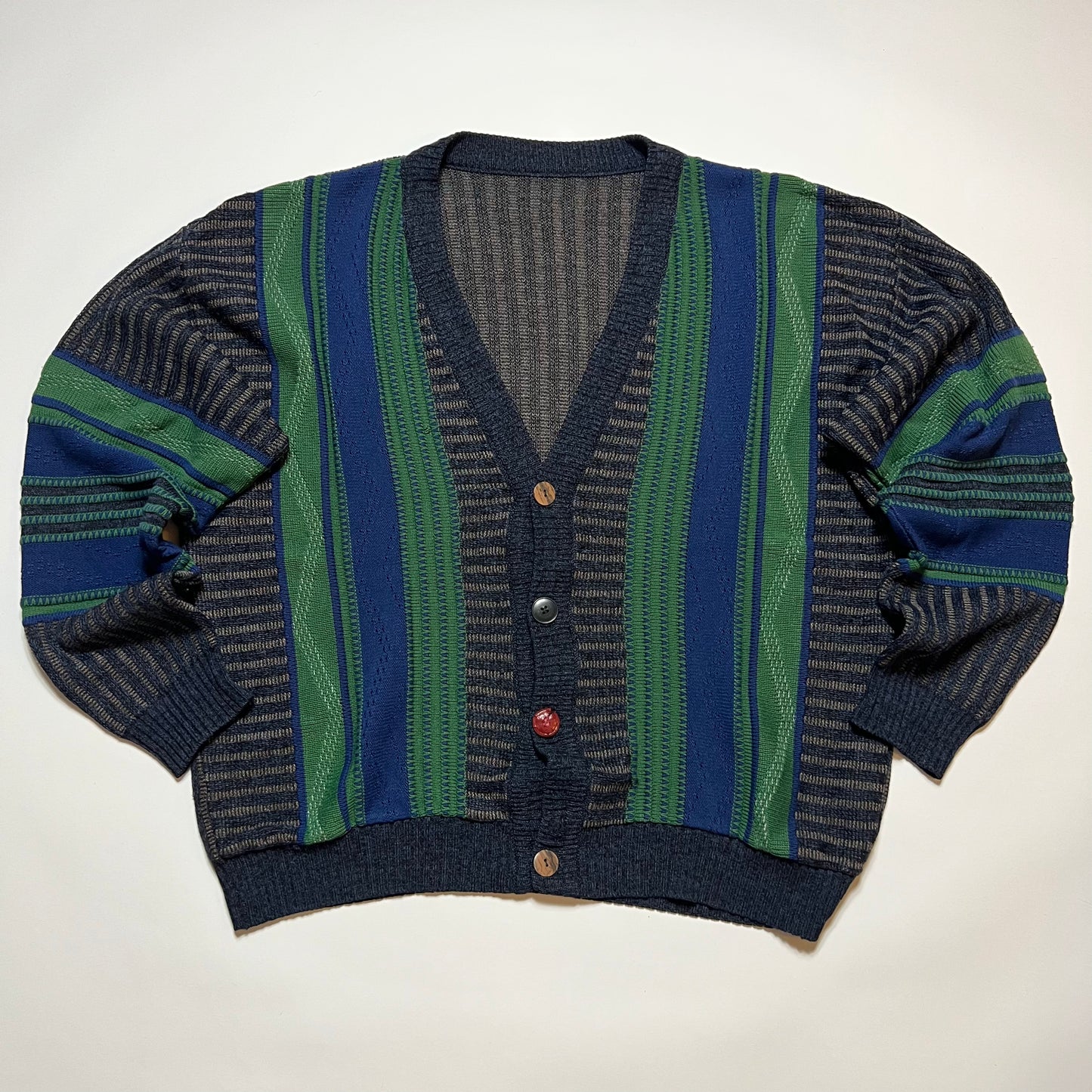 Vintage Crazy Pattern Boxy Cardigan grün blau XL - Cats on Stacks VNTG