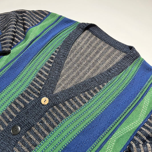 Vintage Crazy Pattern Boxy Cardigan grün blau XL - Cats on Stacks VNTG