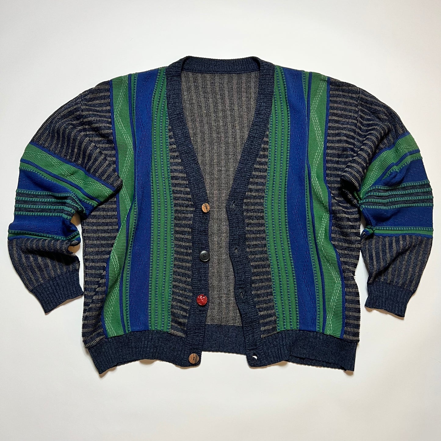 Vintage Crazy Pattern Boxy Cardigan grün blau XL - Cats on Stacks VNTG