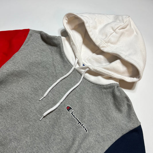 Champion Tricolor Hoodie Pullover grau blau rot S / M - Cats on Stacks VNTG