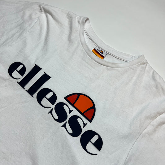 Damen Ellesse Big Logo Crop Top Shirt weiß 42 L / XL - Cats on Stacks VNTG