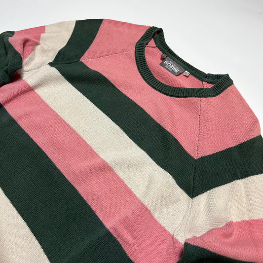 Damen Mazine Pullover grün rosa gestreift L - Cats on Stacks VNTG