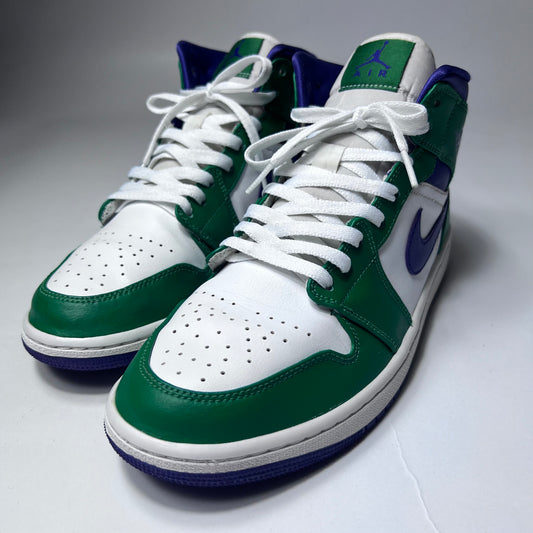 Jordan 1 Mid Incredible Hulk Green Purple 554724-300 Größe 43 - Cats on Stacks VNTG