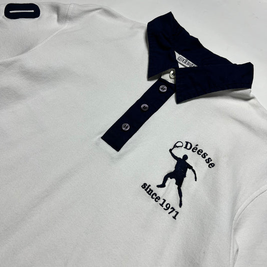 Déesse Vintage 90s Tennis Polo Shirt weiß S / M - Cats on Stacks VNTG