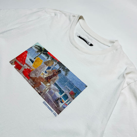 Distressed Clothing Tony Montana Scarface T-Shirt weiß L - Cats on Stacks VNTG