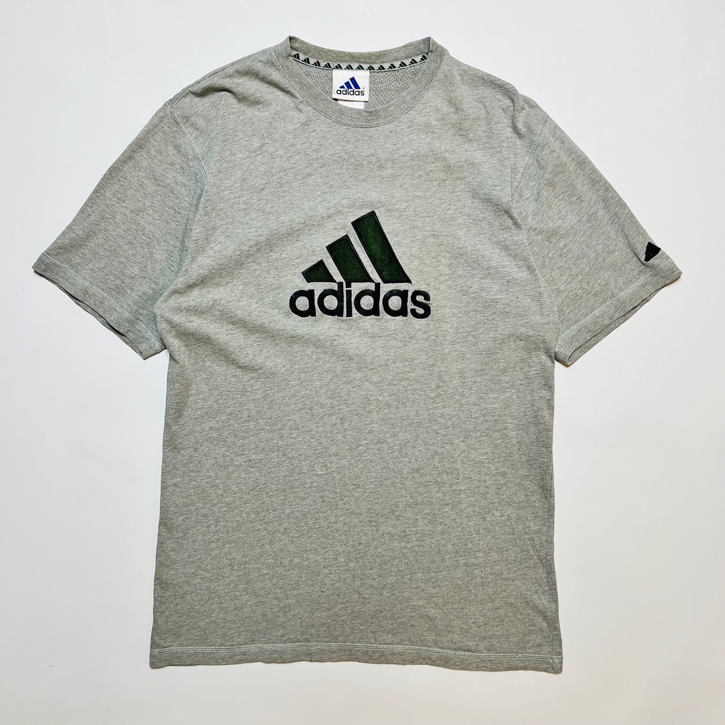 Adidas Vintage 90s Big Stripes Logo T-Shirt grau L / XL
