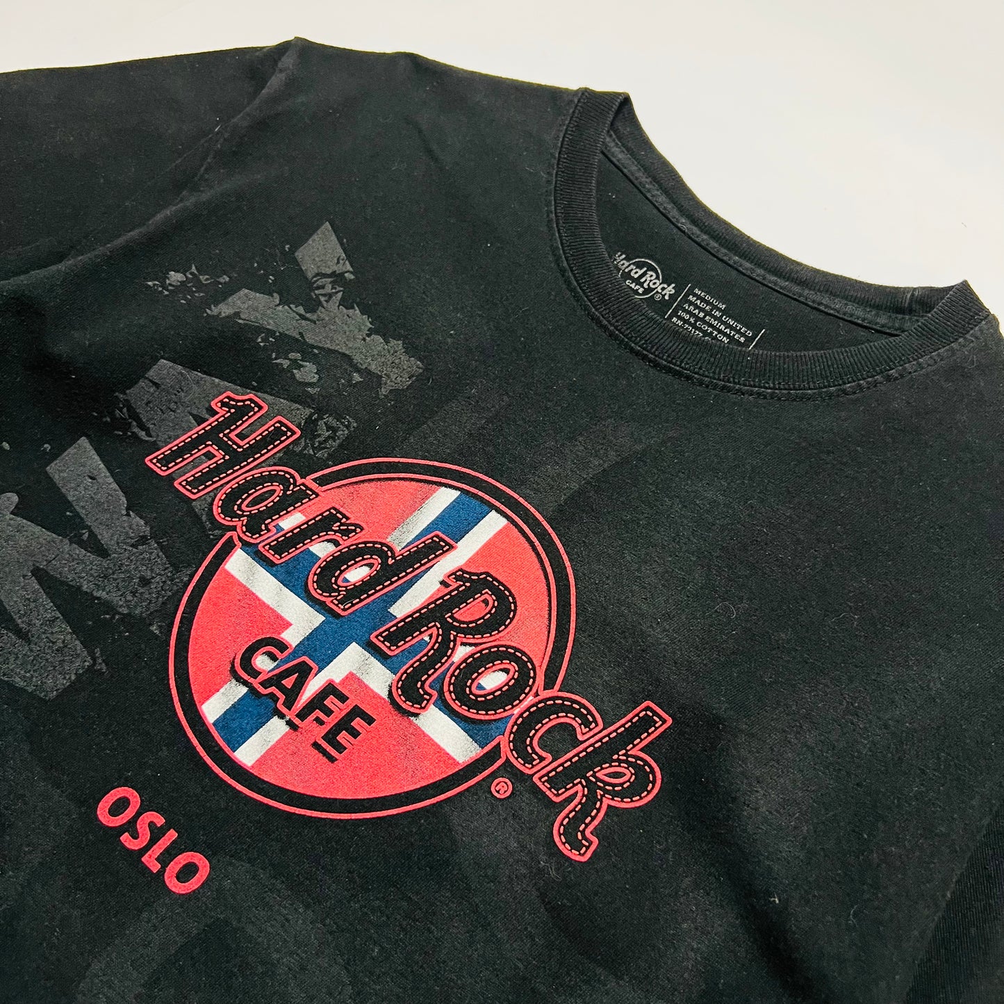 Hard Rock Cafe x Oslo Norwegen Retro T-Shirt schwarz S / M