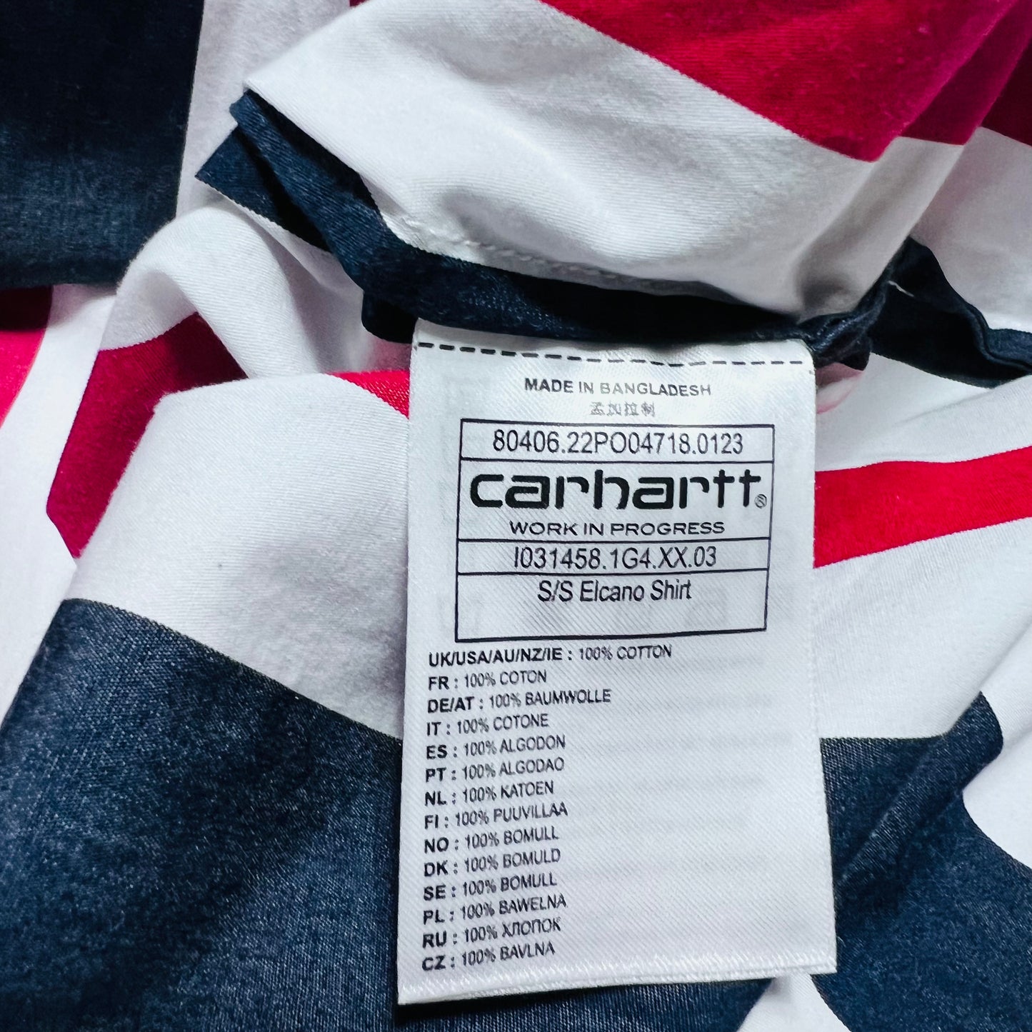 Carhartt S/S Elcano Shirt "Dark Navy" Retro Hemd weiß blau rot XXL