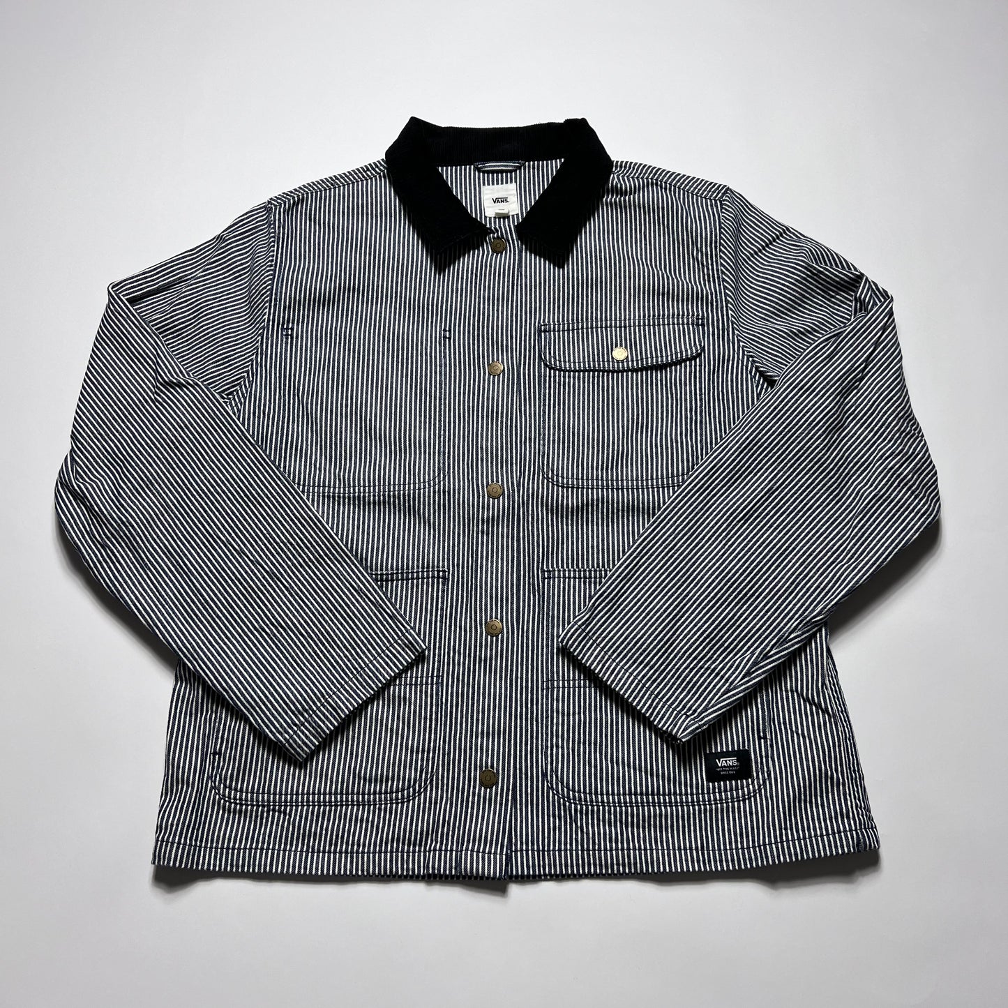 Y2K Vans Blue Striped Workwear Jacke L - Cats on Stacks VNTG