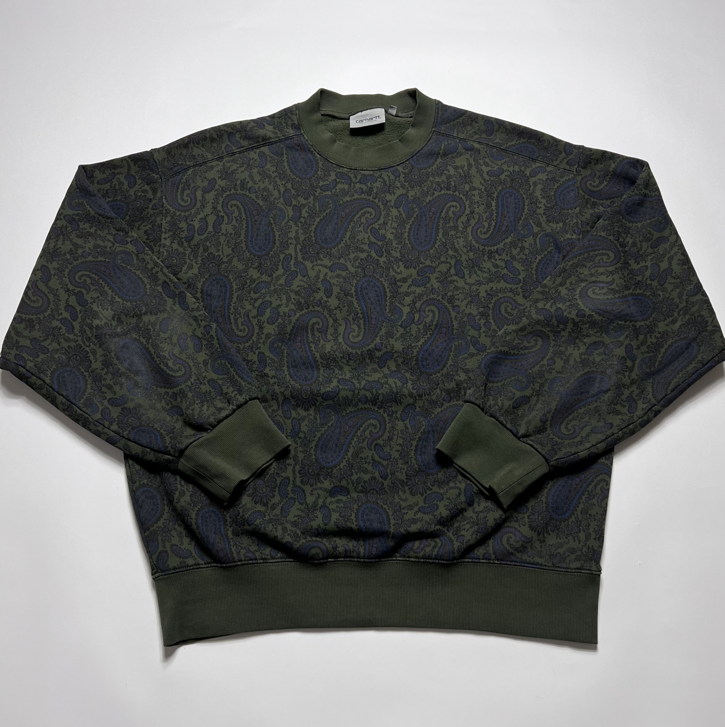 Carhartt Olive Paisley Sweat Crewneck L - Cats on Stacks VNTG