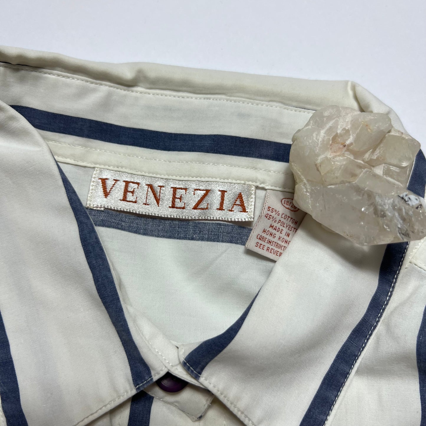 Vintage Venezia Stripe White Navy Hemd XL - Cats on Stacks VNTG