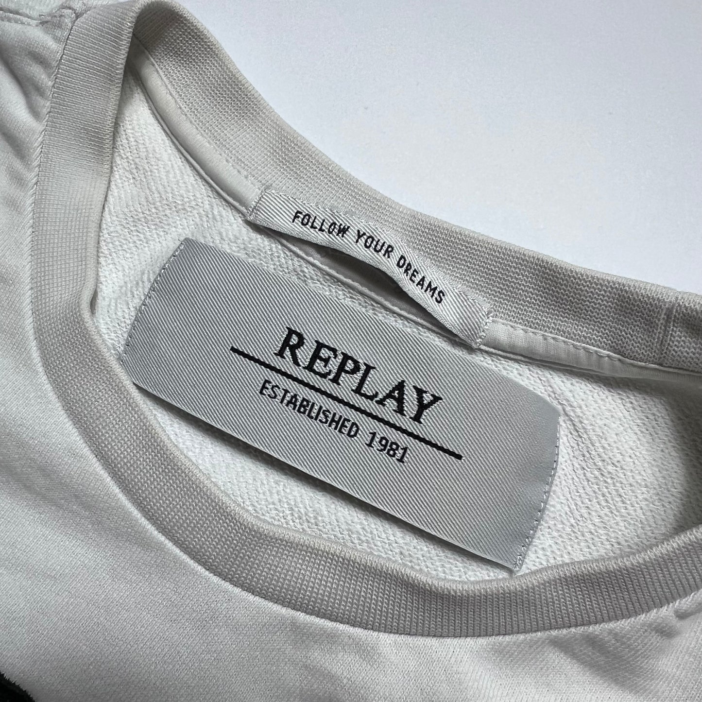 Damen Replay Spellout Crewneck Pullover weiß M - L - Cats on Stacks VNTG