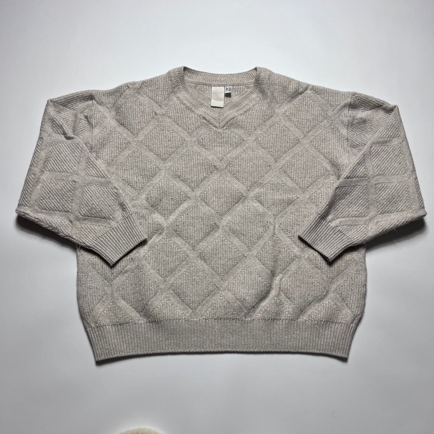 Vintage Beige V-Neck Wollpullover L - Cats on Stacks VNTG