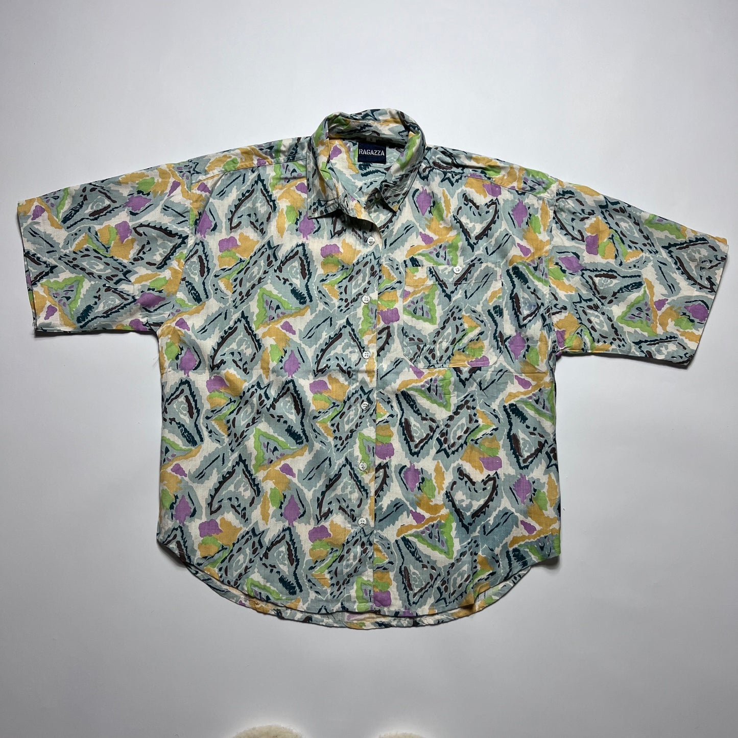Vintage Ragazza Crazy Pattern Crop Hemd S / M - Cats on Stacks VNTG