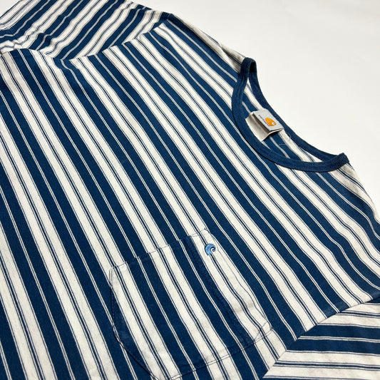 Vintage Carhartt Blue Striped Pocket T-Shirt M - Cats on Stacks VNTG