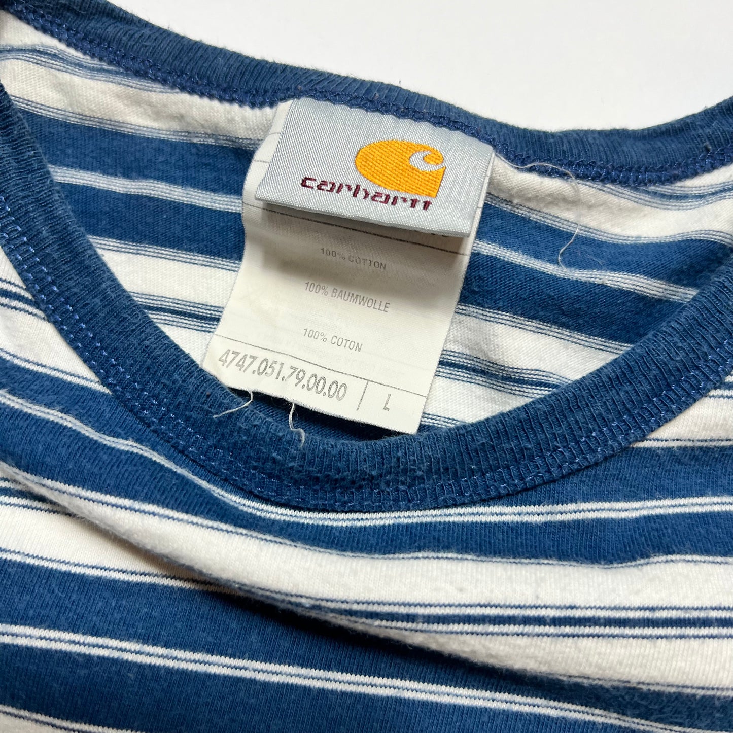 Vintage Carhartt Blue Striped Pocket T-Shirt M - Cats on Stacks VNTG