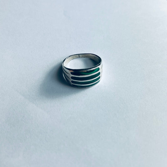 925 Striped Malachit Echtsilber-Ring - Cats on Stacks VNTG