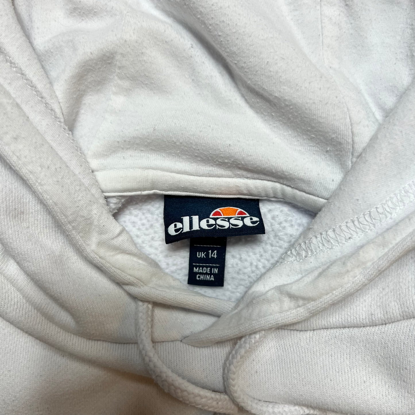 Ellesse Big Patch White Crop Hoodie L / XL - Cats on Stacks VNTG
