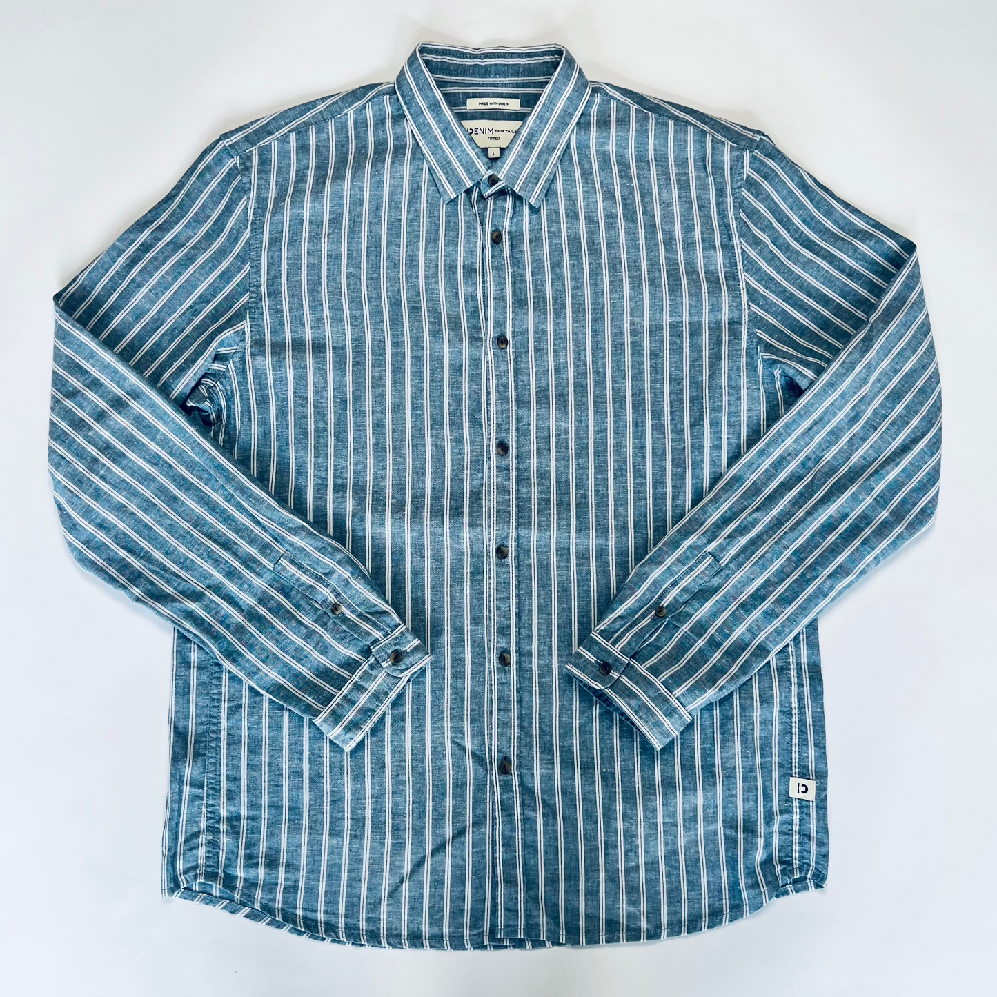 Tom Tailor Blue Stripe Leinen Hemd M / L - Cats on Stacks VNTG