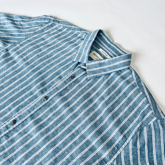 Tom Tailor Blue Stripe Leinen Hemd M / L - Cats on Stacks VNTG