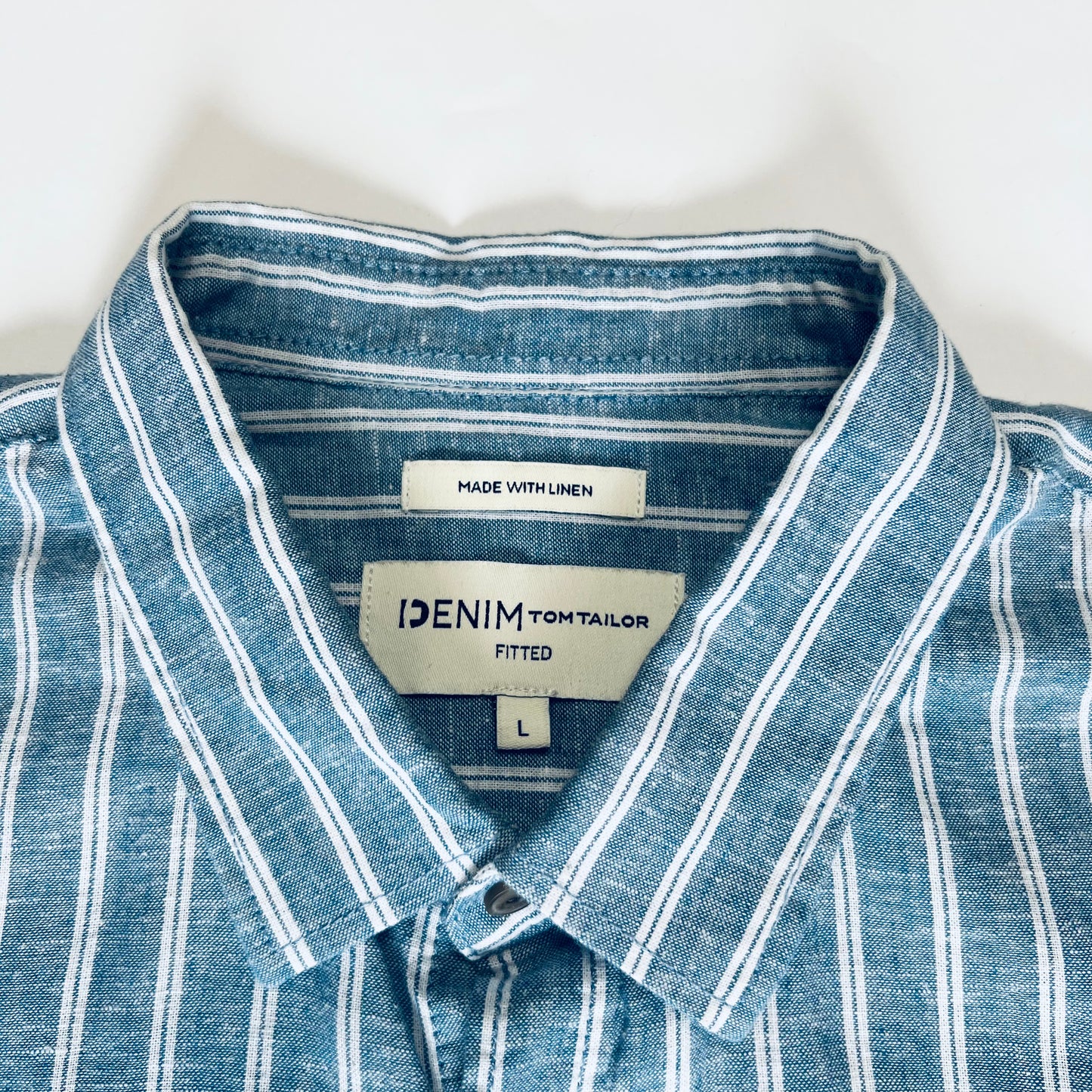 Tom Tailor Blue Stripe Leinen Hemd M / L - Cats on Stacks VNTG