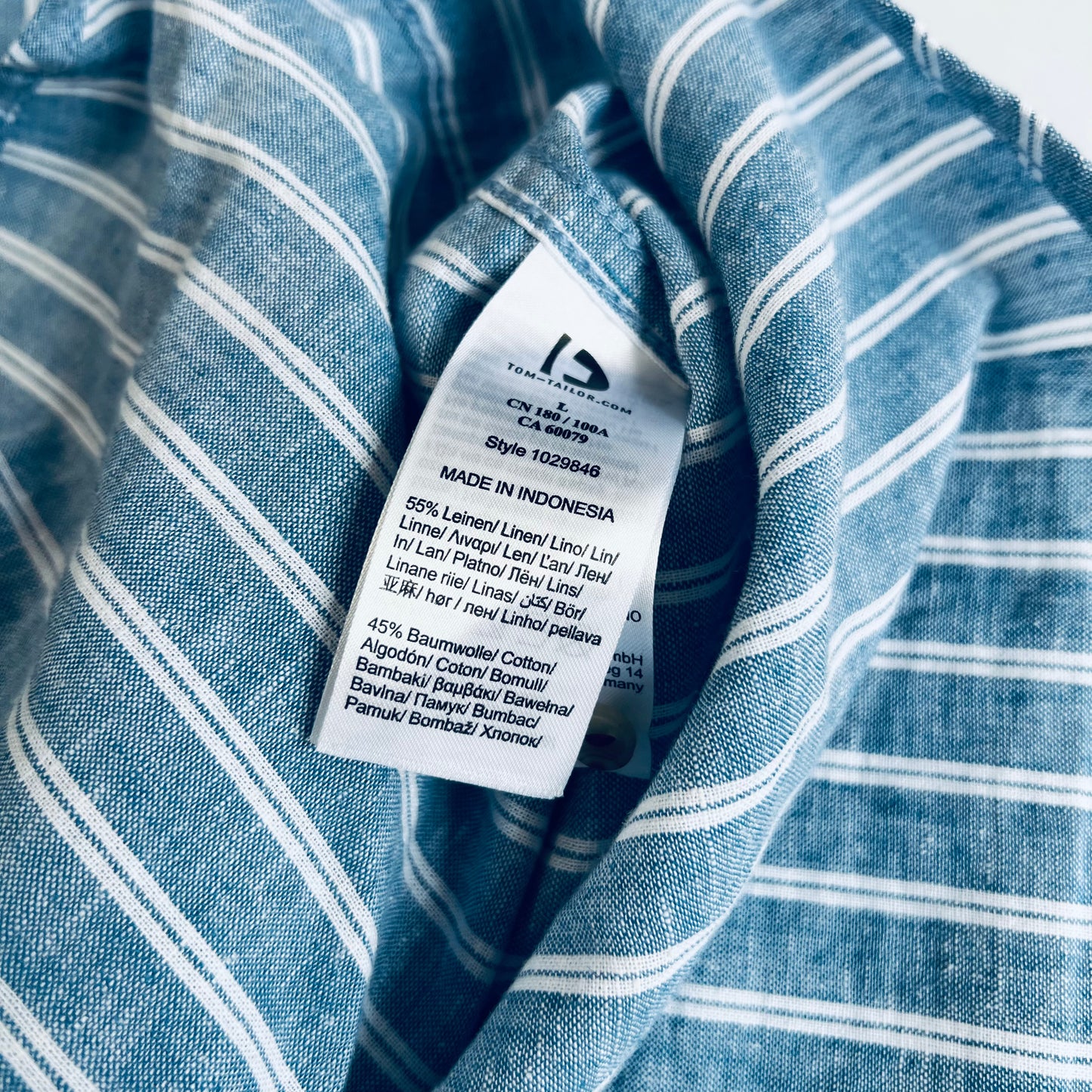 Tom Tailor Blue Stripe Leinen Hemd M / L - Cats on Stacks VNTG
