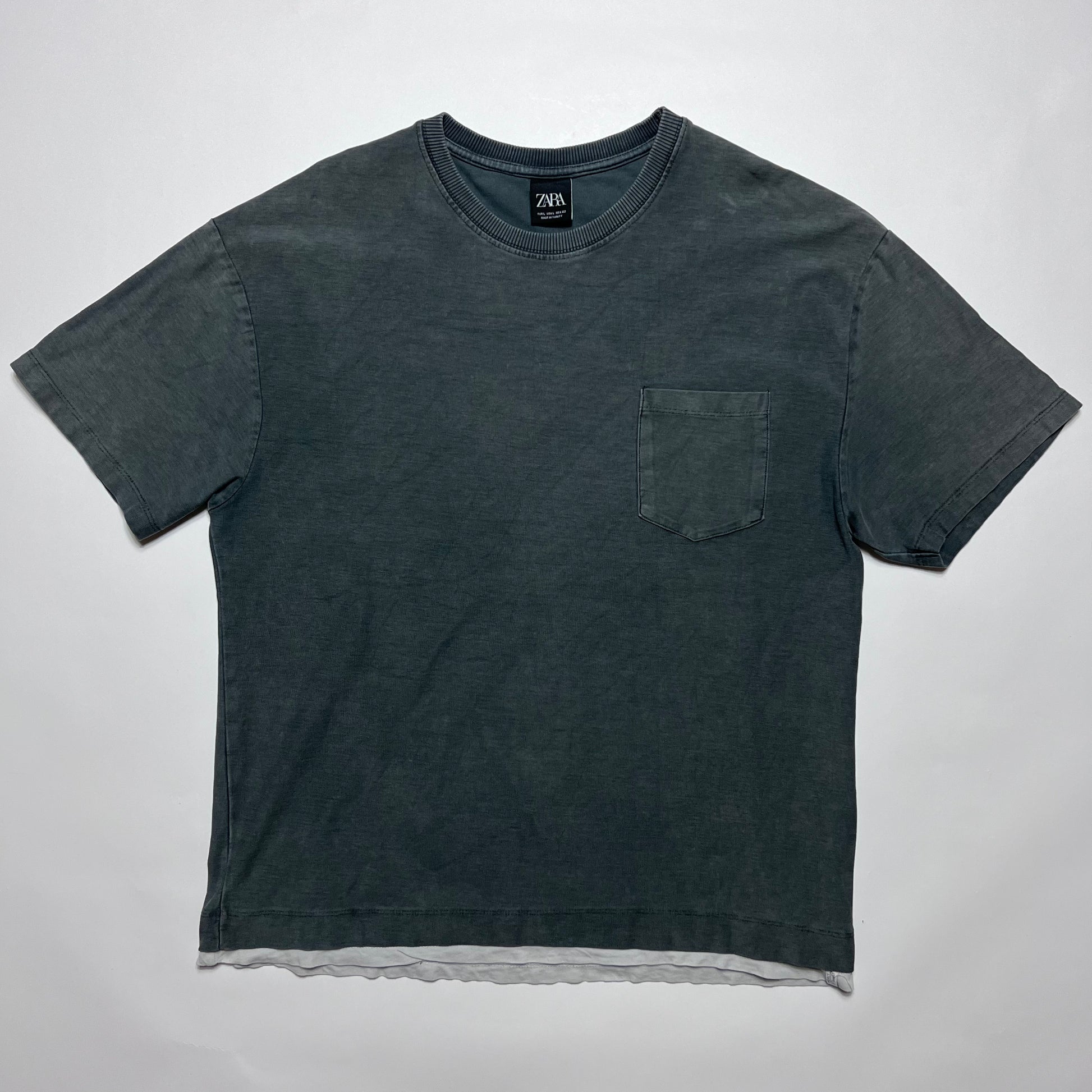 ZARA Double-Layer Washed Gray T-Shirt L - Cats on Stacks VNTG