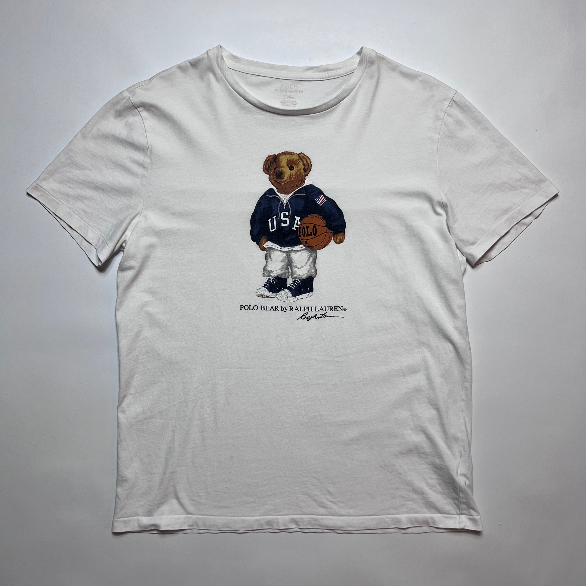 Ralph Lauren Polo Bear White T-Shirt M - Cats on Stacks VNTG