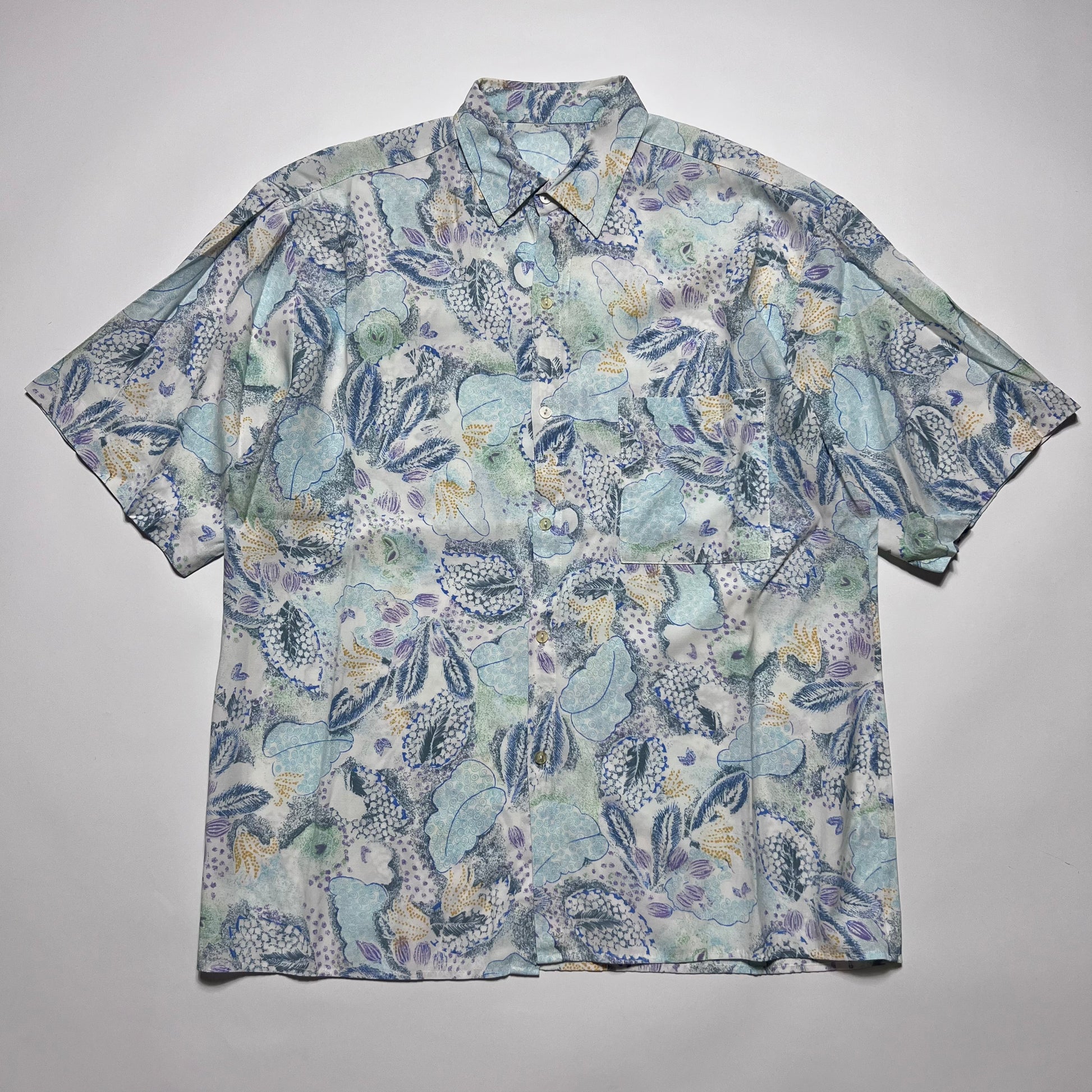 Vintage Crazy Pattern Hawai Hemd Shirt blau L / XL - Cats on Stacks VNTG