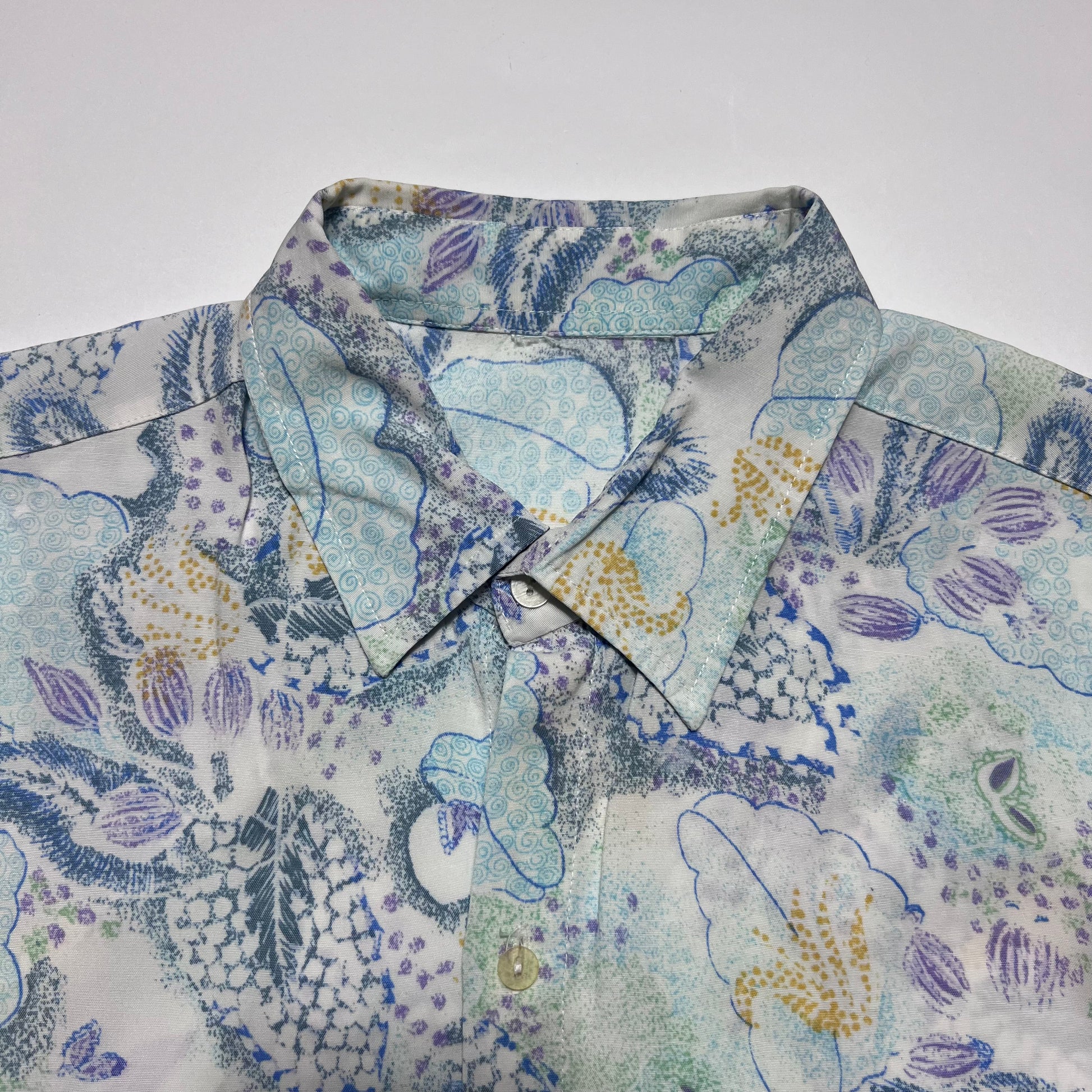 Vintage Crazy Pattern Hawai Hemd Shirt blau L / XL - Cats on Stacks VNTG
