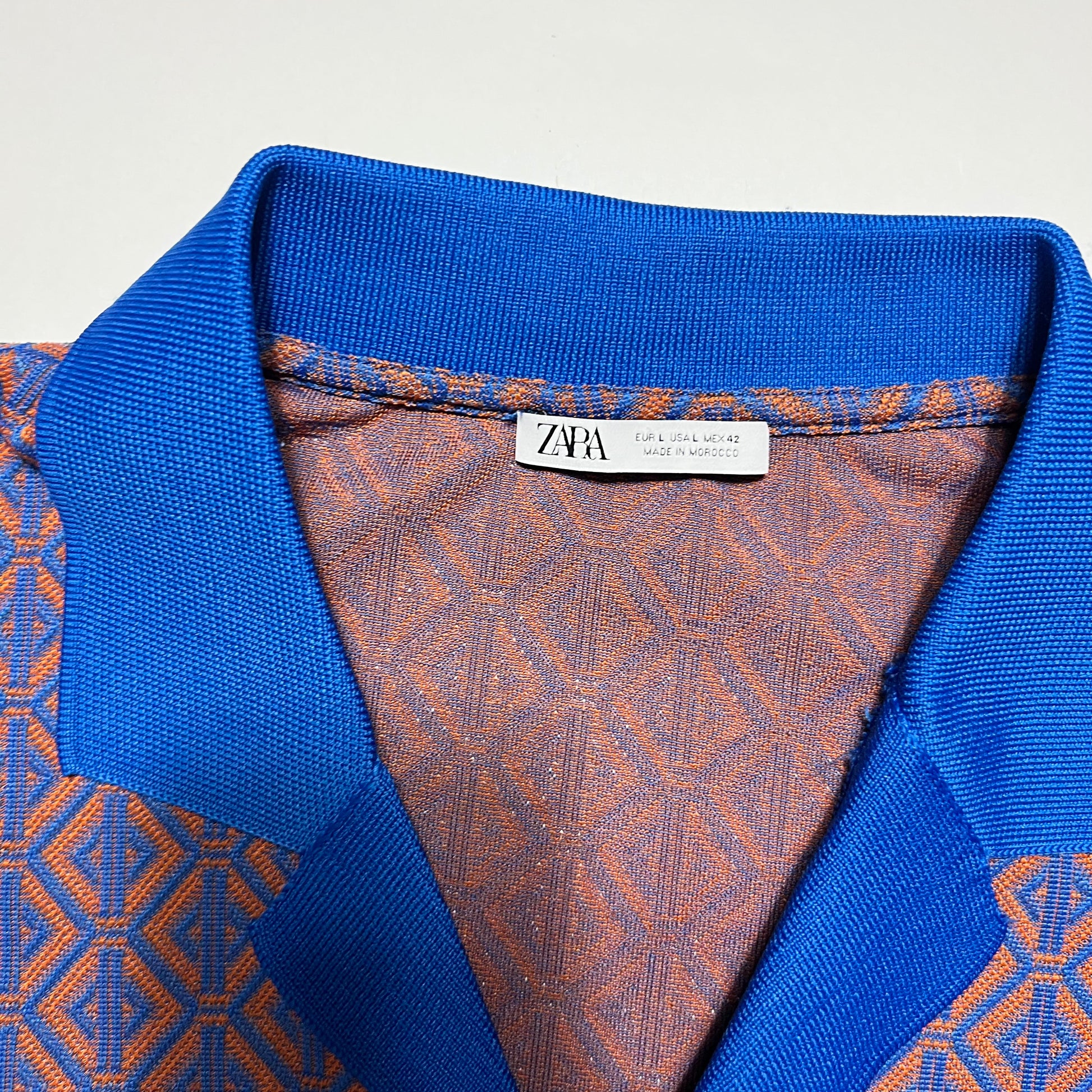 ZARA Retro Cabana Polo Shirt braun blau L - Cats on Stacks VNTG