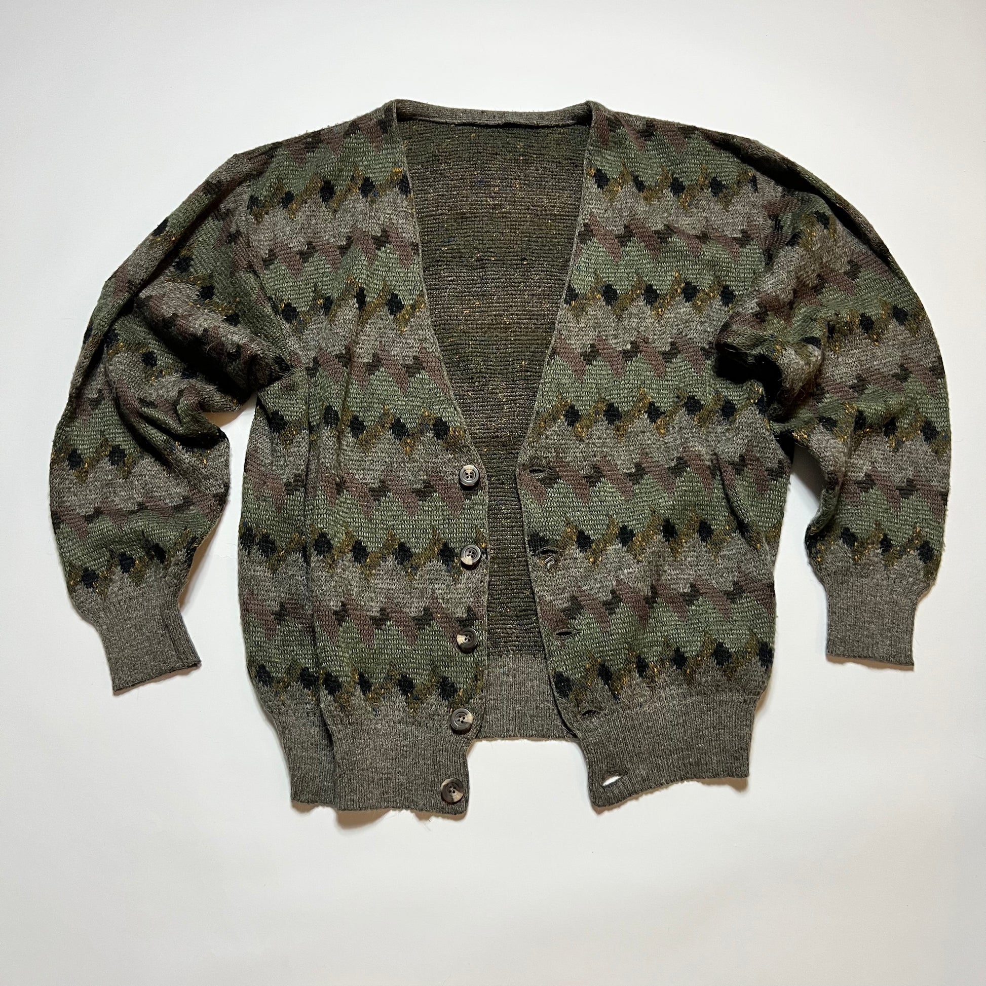 Vintage Crazy Pattern Boxy Cardigan grün braun L - Cats on Stacks VNTG