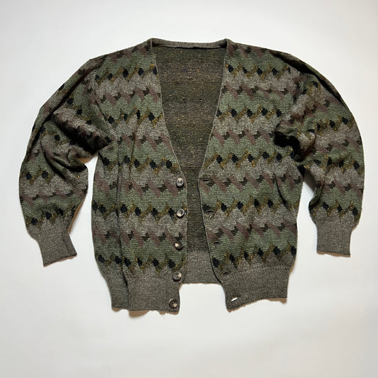 Vintage Crazy Pattern Boxy Cardigan grün braun L - Cats on Stacks VNTG