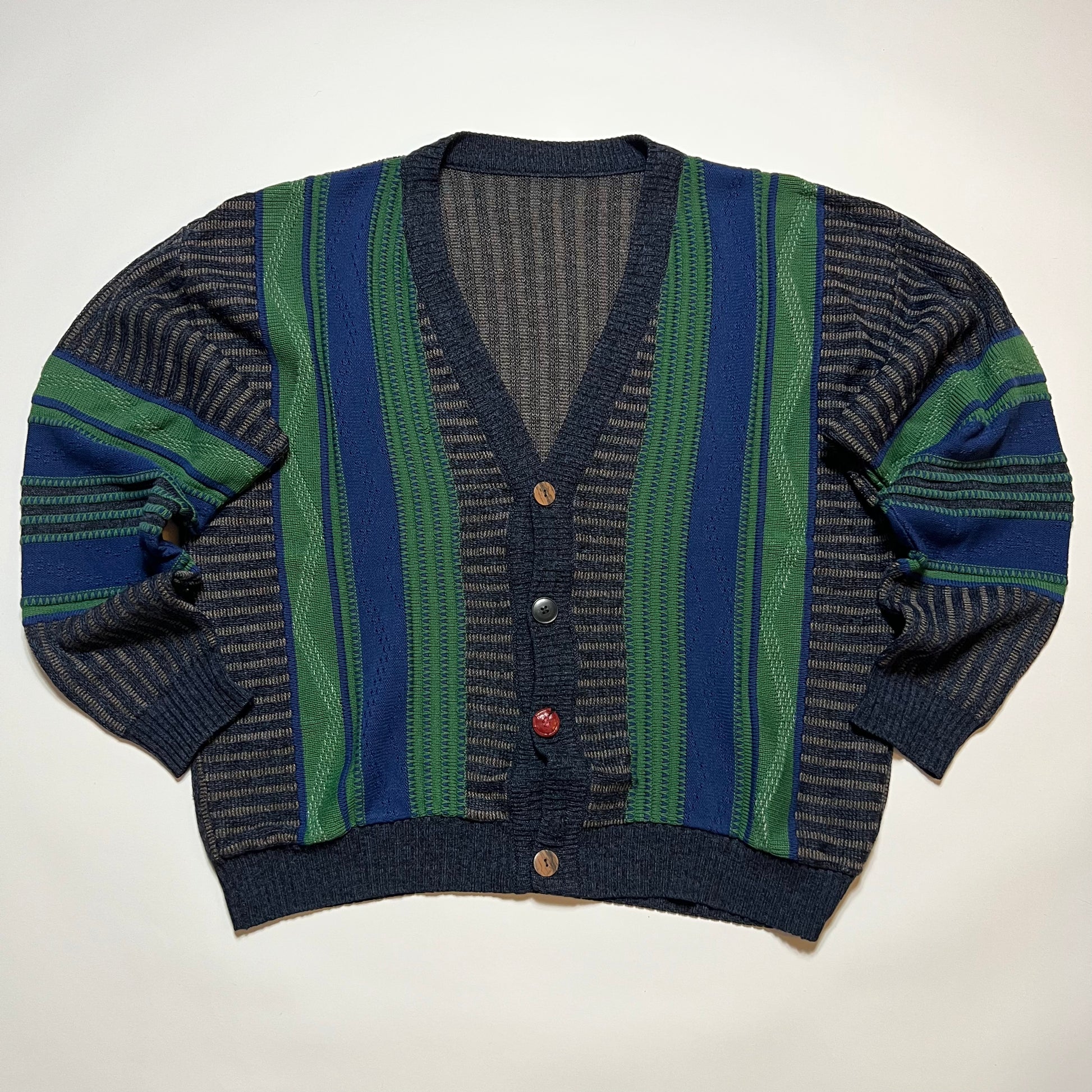 Vintage Crazy Pattern Boxy Cardigan grün blau XL - Cats on Stacks VNTG