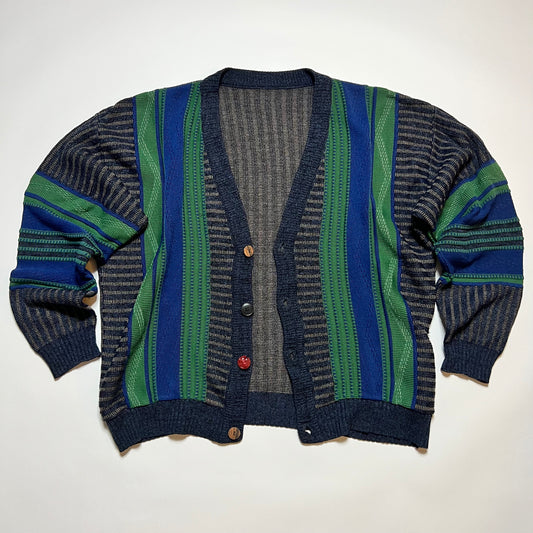 Vintage Crazy Pattern Boxy Cardigan grün blau XL - Cats on Stacks VNTG