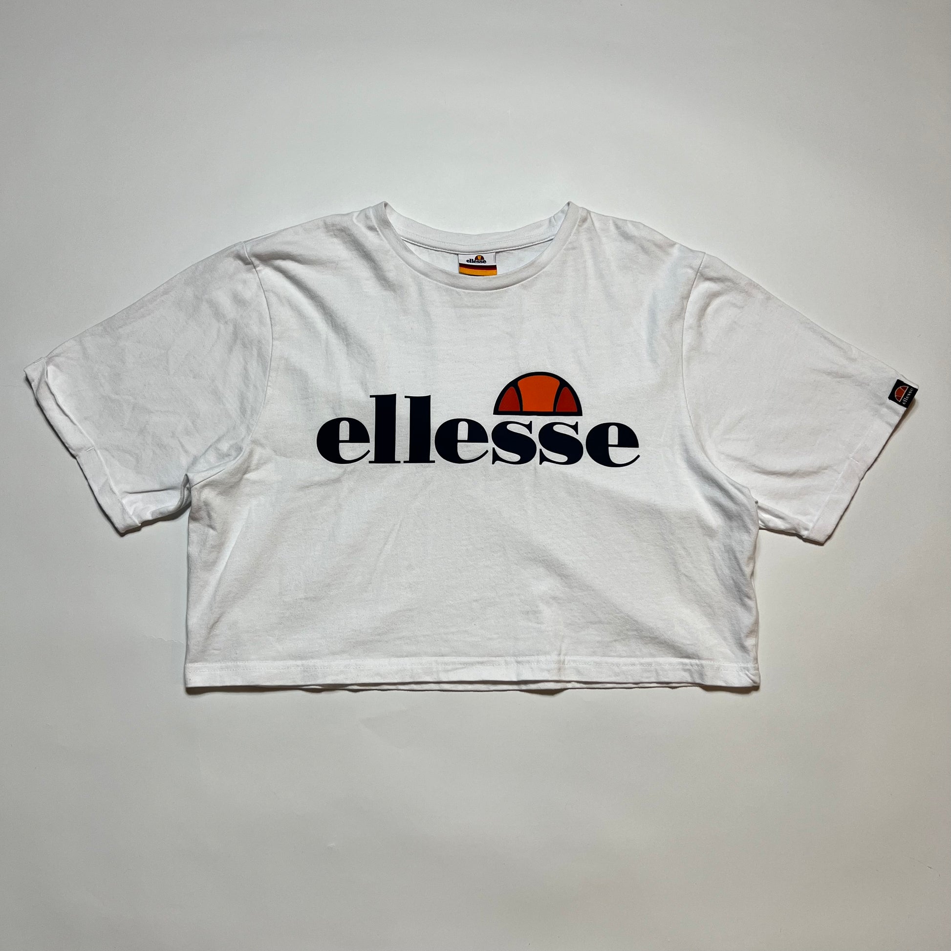 Damen Ellesse Big Logo Crop Top Shirt weiß 42 L / XL - Cats on Stacks VNTG