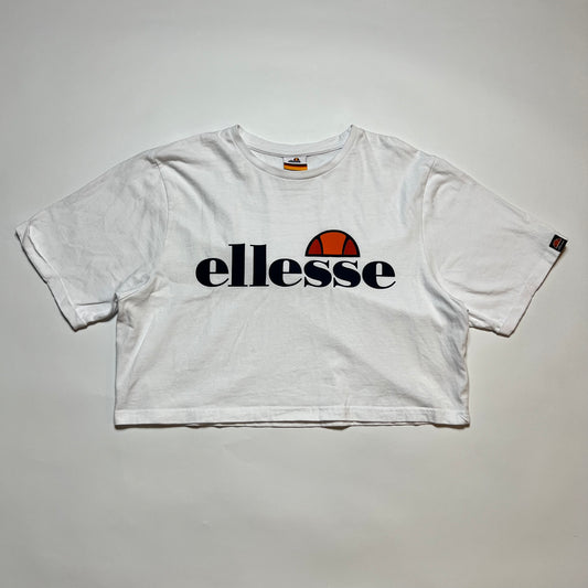 Damen Ellesse Big Logo Crop Top Shirt weiß 42 L / XL - Cats on Stacks VNTG
