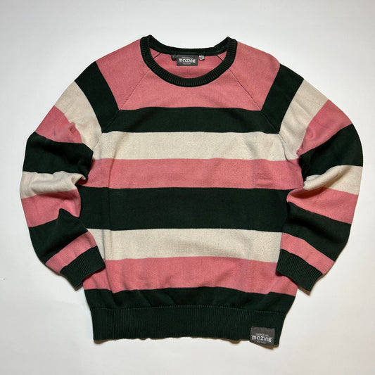Damen Mazine Pullover grün rosa gestreift L - Cats on Stacks VNTG