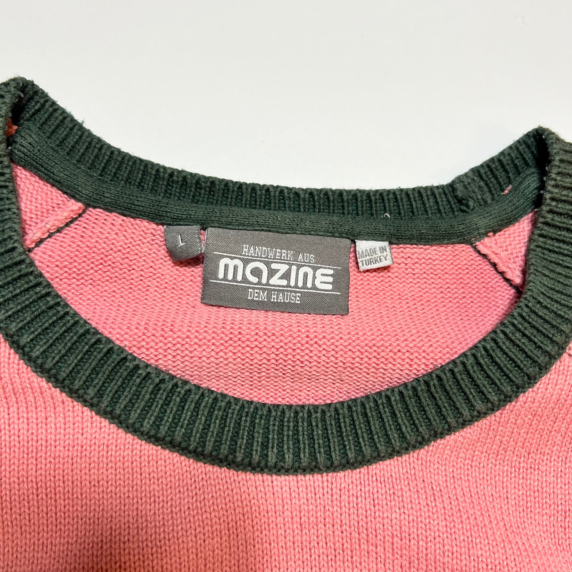 Damen Mazine Pullover grün rosa gestreift L - Cats on Stacks VNTG