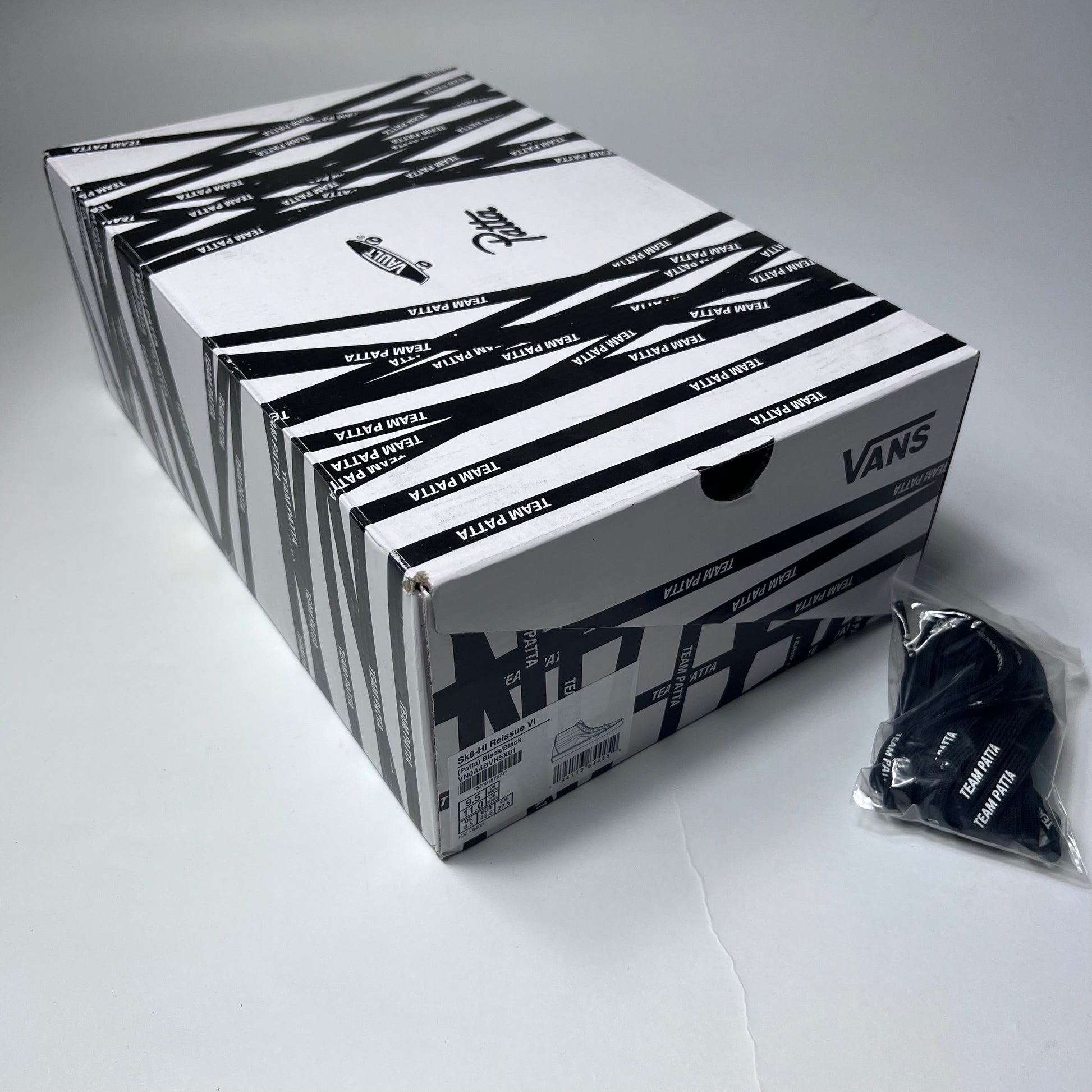 VANS x PATTA Sk8-Hi Black White Mean Eyed Cat VN0A4BVH5X01 Größe 42,5 - Cats on Stacks VNTG